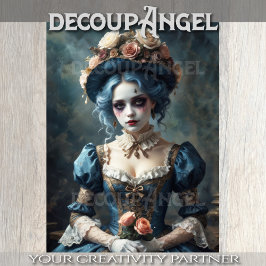 Dame in kostuum met bloemen - Decoupage - Tissuepapier