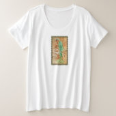 Dame in Mint Green Zittend in Tree Lijst Grote Maat T-shirt (Design voorkant)