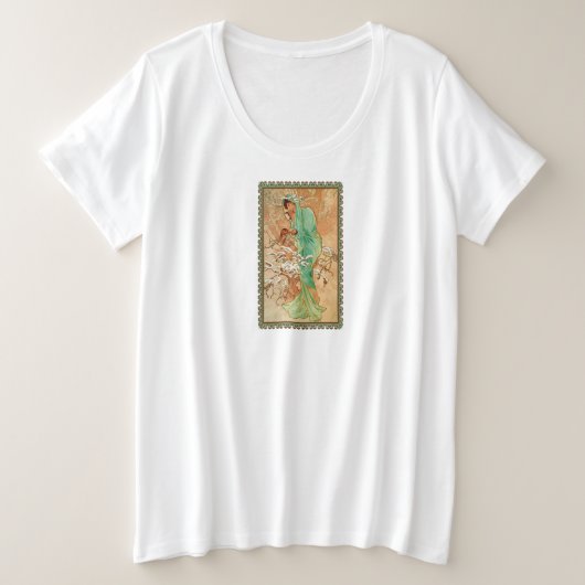  Dame in Mint Green Zittend in Tree Lijst Grote Maat T-shirt (Design voorkant)