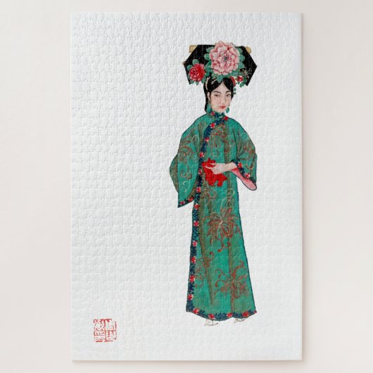 Dame in modern Manchu kostuum Legpuzzel (Verticaal)