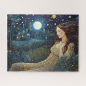  dame in Moonlight Forest Art Nouveau Legpuzzel (Horizontaal)