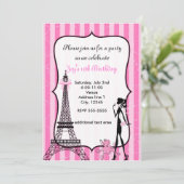 Dame in Parijs Eiffeltoren Roze Poodle Uitnodiging (Staand voorkant)