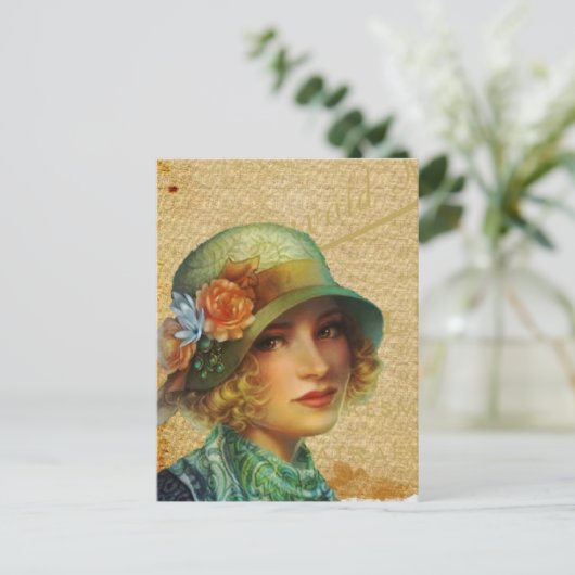 dame in pet collage art briefkaart (Staand voorkant)