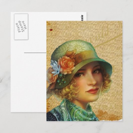  dame in pet collage art briefkaart (Voorkant / Achterkant)