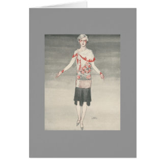 dame in red shawl art deco - kaart