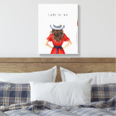 Dame in rode jurk bruin haar canvas afdruk (Insitu (Slaapkamer))