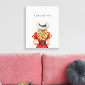 Dame in rode jurk canvas afdruk (Insitu (Woonkamer))
