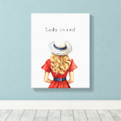 Dame in rode jurk canvas afdruk (Insitu (Houten vloer))