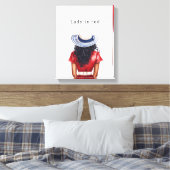 Dame in rode jurk zwart haar canvas afdruk (Insitu (Slaapkamer))