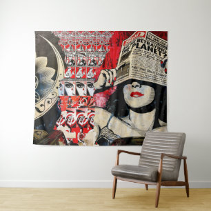 Dame in Rode Lippenstift Muur Graffiti Wand Tapijt Wandkleed