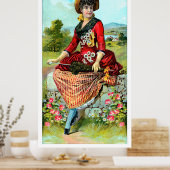  dame in Rode Parasolrode bloemen Poster (Keuken)