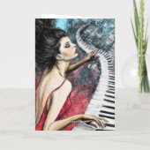 Dame in Rode Piano Muziek Jubileum Kaart (Achterkant)