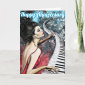 Dame in Rode Piano Muziek Jubileum Kaart (Voorkant)