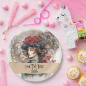 Dame in Rode Valentijn Kiss steampunk waterverf Papieren Bordje (Feest)