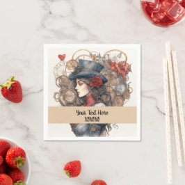 Dame in Rode Valentijn Kiss steampunk waterverf Servet