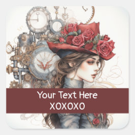 Dame in Rode Valentijn Kiss steampunk waterverf Vierkante Sticker