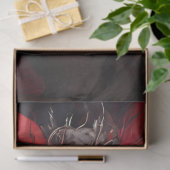 Dame in rode veer en zwarte achtergrond decoupage tissuepapier (Geschenk)