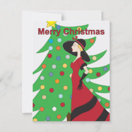 Dame in rode vrolijke kerst Flat Kaart