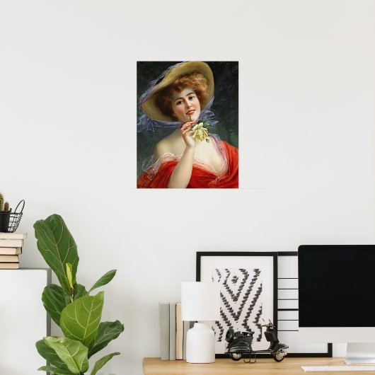  dame in rood met gele rozen poster (Thuiskantoor)