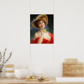  dame in rood met gele rozen poster (Keuken)