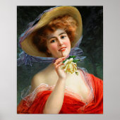  dame in rood met gele rozen poster (Voorkant)