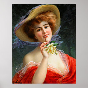  dame in rood met gele rozen poster