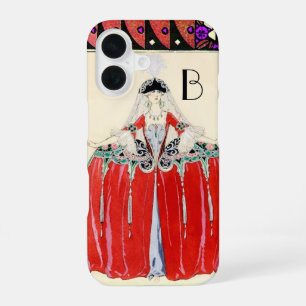 DAME IN ROOD, MODIEUS KOSTUUMONTWERP MONOGRAM iPhone 16 HOESJE
