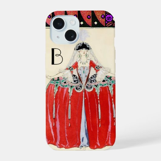 DAME IN ROOD, MODIEUZE KOSTUUMONTWERP MONOGRAM iPhone 15 CASE (Achterkant)