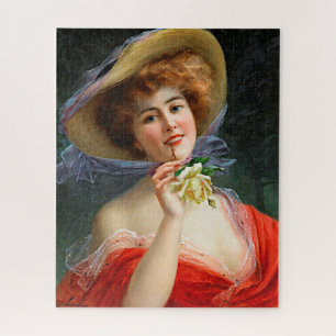  dame in rood Pet en gele rozen Legpuzzel