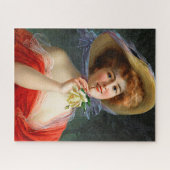 dame in rood Pet en gele rozen Legpuzzel (Horizontaal)
