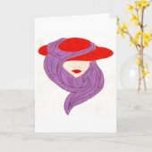 dame in rood pet kaart (Gele Bloem)