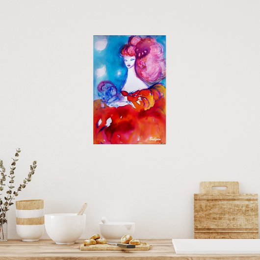 DAME IN ROOD , POSTER (Keuken)