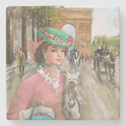 dame in roze Fine Art Stenen Onderzetter (Voorkant)