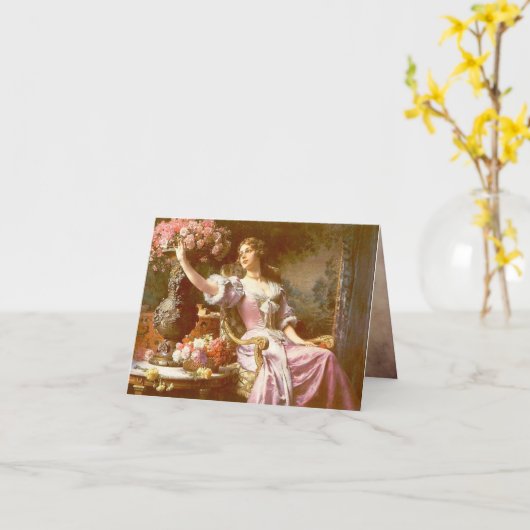  dame in roze, legant Floral Note Kaart (Gele Bloem)