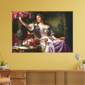  dame in roze Lila dress & Red Rose Canvas Afdruk (Insitu (Woonkamer))