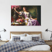  dame in roze Lila dress & Red Rose Canvas Afdruk (Insitu (Slaapkamer))