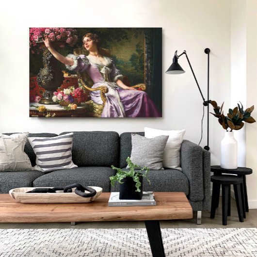  dame in roze Lila dress & Red Rose Canvas Afdruk