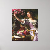  dame in roze Lila dress & Red Rose Canvas Afdruk (Voorkant)