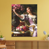  dame in roze Lila dress & Red Rose Canvas Afdruk (Insitu (Woonkamer))