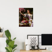 dame in roze Lila dress & Red Rose Canvas Poster (Thuiskantoor)