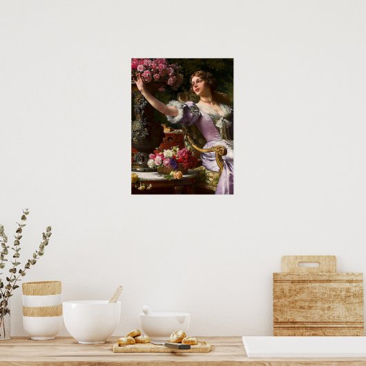  dame in roze Lila dress & Red Rose Canvas Poster (Keuken)