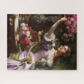  dame in roze Lila dress & Red Rose Legpuzzel (Horizontaal)