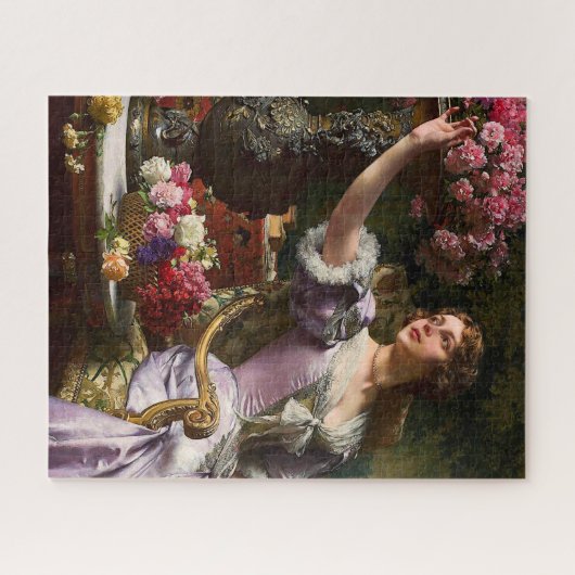  dame in roze Lila dress & Red Rose Legpuzzel (Horizontaal)