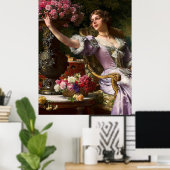  dame in roze Lila dress & Red Rose Poster (Thuiskantoor)