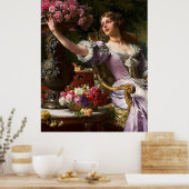  dame in roze Lila dress & Red Rose Poster (Keuken)
