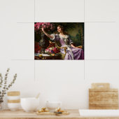  dame in roze Lila dress & Red Rose Poster (Keuken)