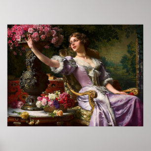 dame in roze Lila dress & Red Rose Poster