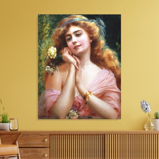 dame in roze met gele rozen canvas afdruk (Insitu (Woonkamer))