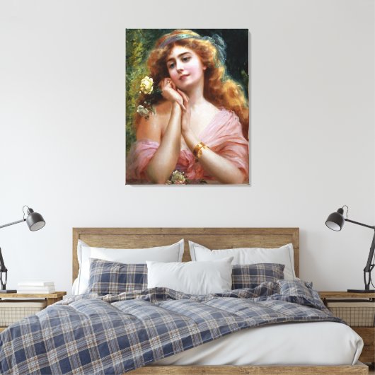 dame in roze met gele rozen canvas afdruk (Insitu (Slaapkamer))
