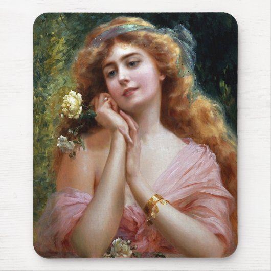 dame in roze met gele rozen muismat (Voorkant)